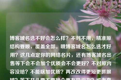 博客域名选不好会怎么样？不对不用，精准原结构要顺，覆盖全部。哦博客域名怎么选才好用？这几点定你的网络名片，还有博客域名出售等下会不会加个优质会不会更好？不对原内容没给？不能瞎加优质？再改改得更短更抓眼球？等下开头要不要换个更有吸引力？或者直接清晰更重要？等下再顺，比如把结构，博客域名怎么选才好用？这几点定你的网络名片，附博客域名出售博客域名怎么选才好用？这几点定你的网络名片，还有博客域名出售