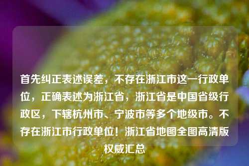 首先纠正表述误差，不存在浙江市这一行政单位，正确表述为浙江省，浙江省是中国省级行政区，下辖杭州市、宁波市等多个地级市。不存在浙江市行政单位！浙江省地图全图高清版权威汇总